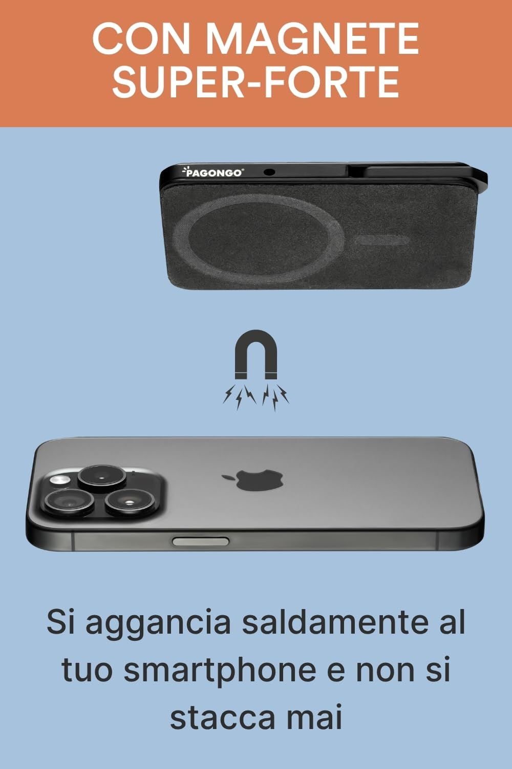 PAGONGO Portafoglio A Scatto Magsafe Apple, per 7 Carte, Wallet, Accessori Magsafe, Portacarte (Con Tasca in Pelle, e Anello Magnetico) - Nero