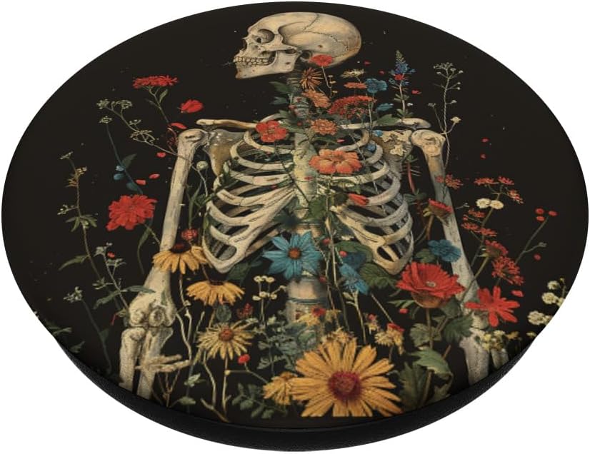 Skeleton Skull Dark Nu Goth Pastel Goth Aesthetic Flower PopSockets Adhesive PopGrip - Image 2