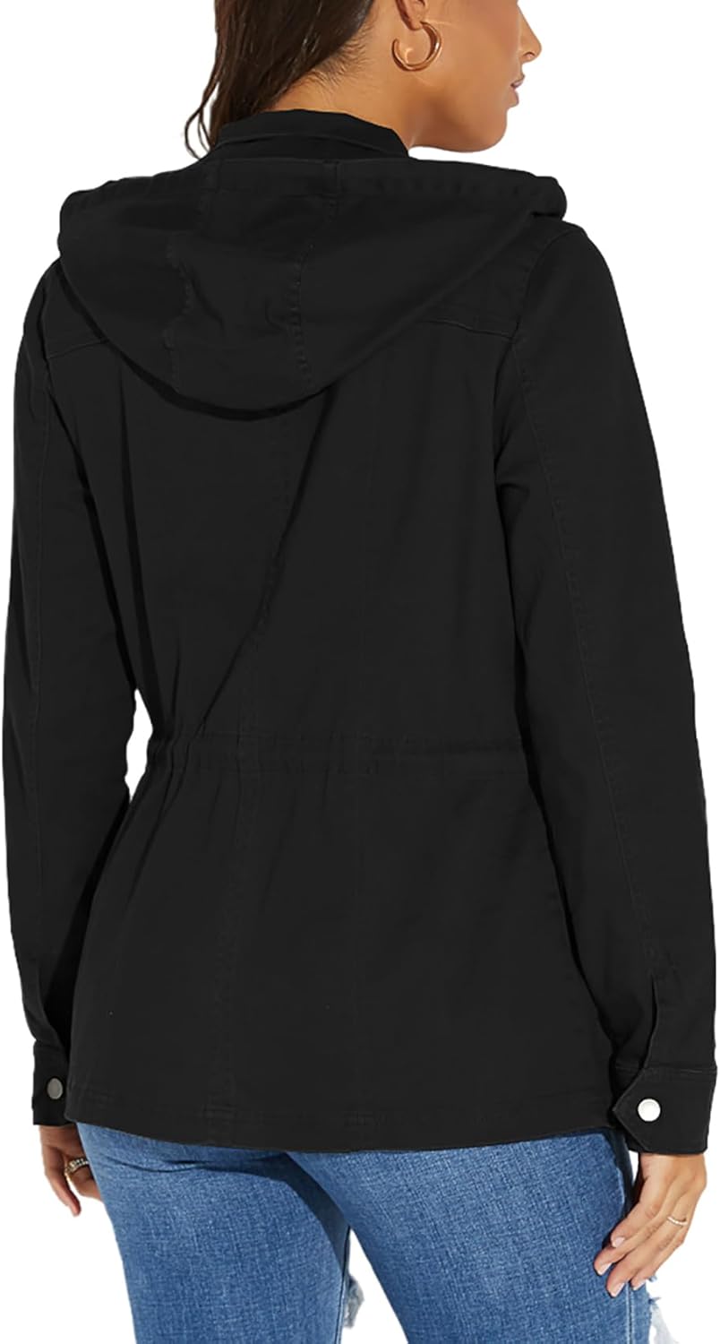 JTNFairy Casual Jackets for Women Long Sleeve Zipper Classic Outwear Bomber Coats Button Up with Pockets - Image 2