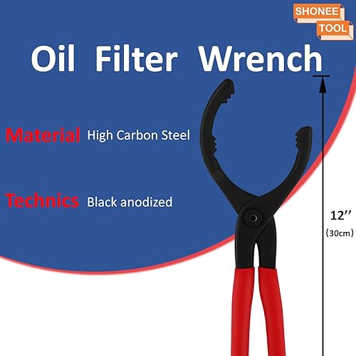 Miniatura 8 de Shonee Juego de 2 alicates ajustables para filtro de aceite, llave universal de filtro de aceite de 10 y 12 pulgadas, herramienta de extracción de