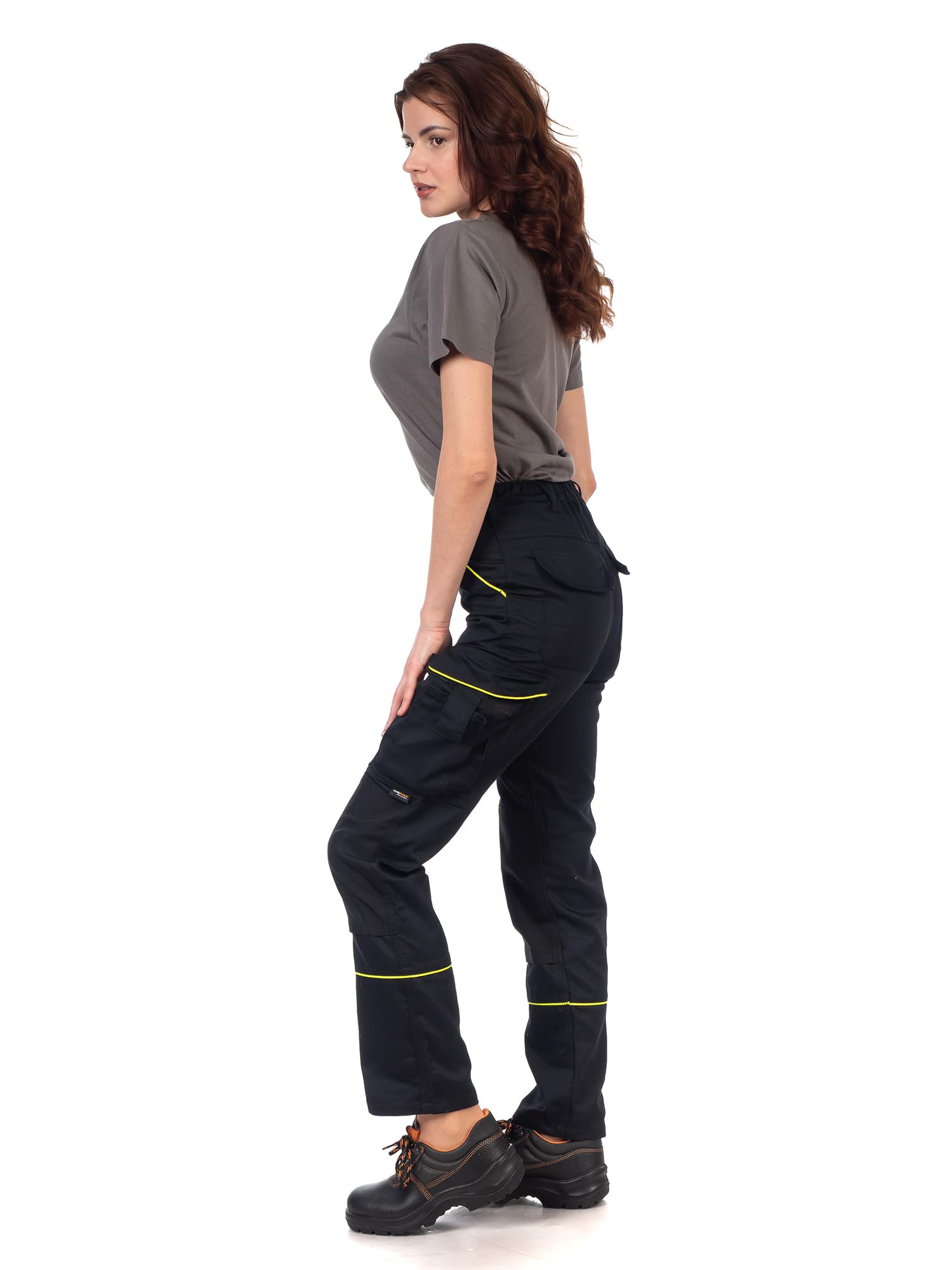 DINOZAVR Fortum Pantalon De Travail Femme Coupe Slim - Pantalon Cargo avec Ceinture Élastique, 2 Poches Avant Et Arrière, Poche À Outils, Renforts Aux Genoux Et Cordura, Poche Cargo