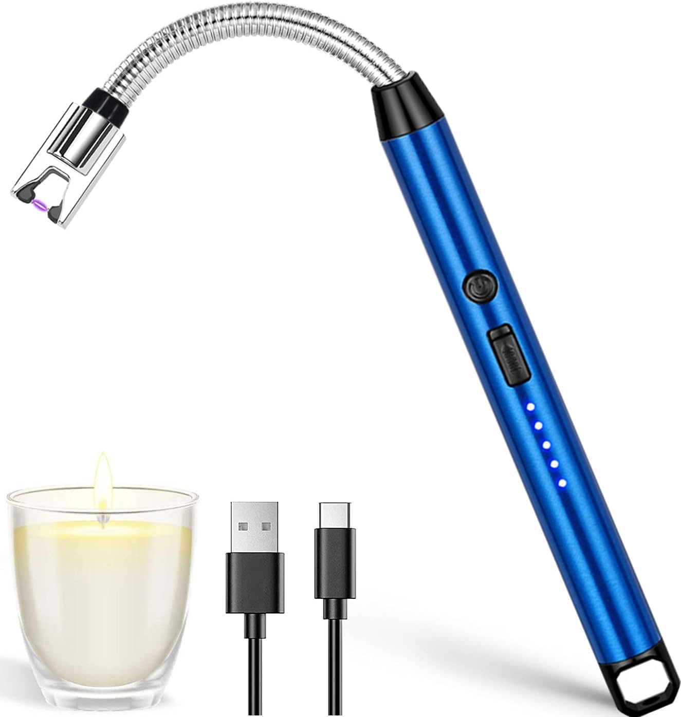 Desi Festival® USB Plasma Rechargeable Electric Lighter for Candles Kitchen Pooja Room BBQ Home Use | Multi Purpose - Flameless Windproof 360 Degree Flexible Neck Arc Lighter (Blue)-image-11