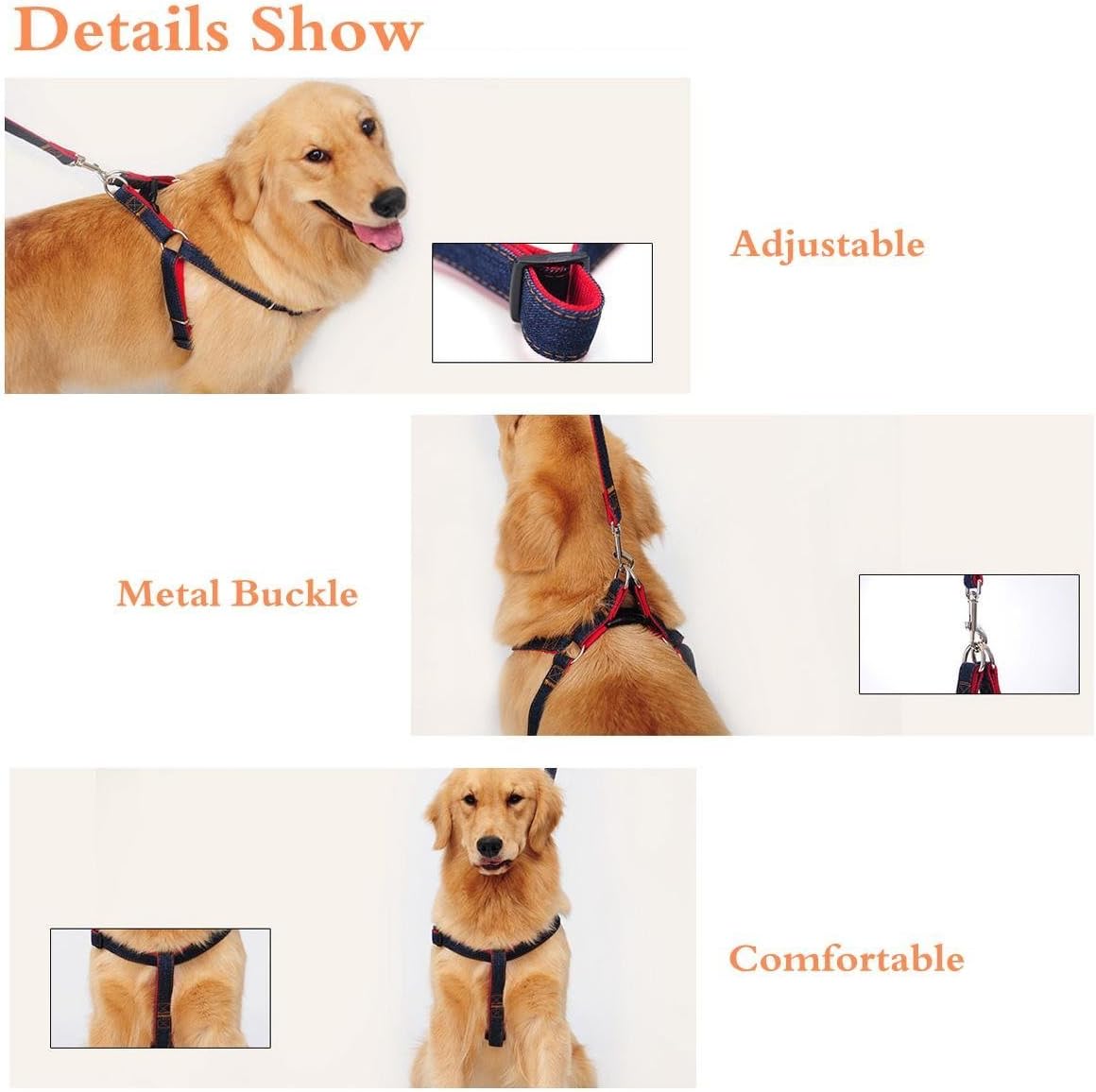 Dog Leash Harness, ARIKON Adjustable and Heavy Duty Durable Denim Dog Leash Collar for Training Walking Running, Best for Large Medium Small Dog