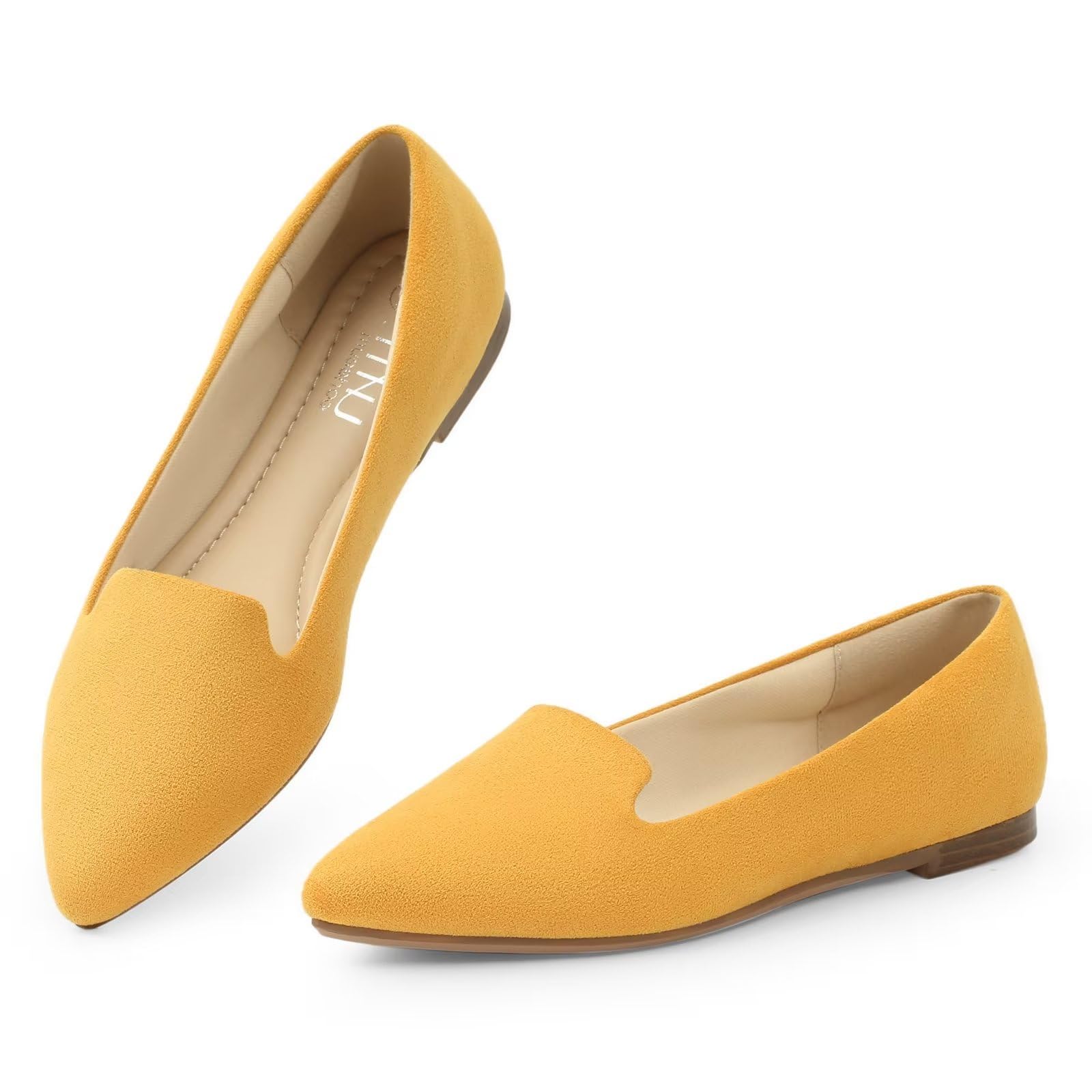MUSSHOE Flats for Women Pointed Toe: Buttery Soft Suede Comfort Dress Shoes with Arch Support - Lightweight Slip On Ballet Flats for All Day Office