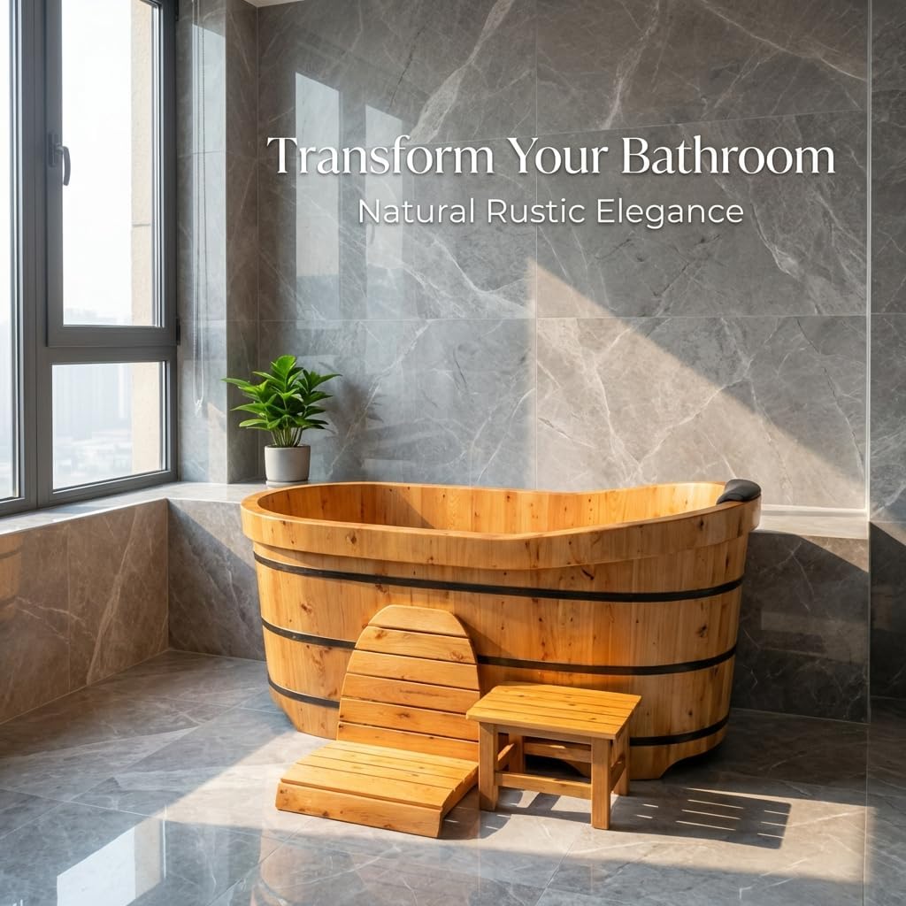 Multiple Sizes Soaking Tub Cedar Wood To Make An Adult Wooden Bathtub With Multiple Accessories To Combine Bathing Japanese Wooden Bathtubs (Natural Wood Color - Standard Package, 62 IN)