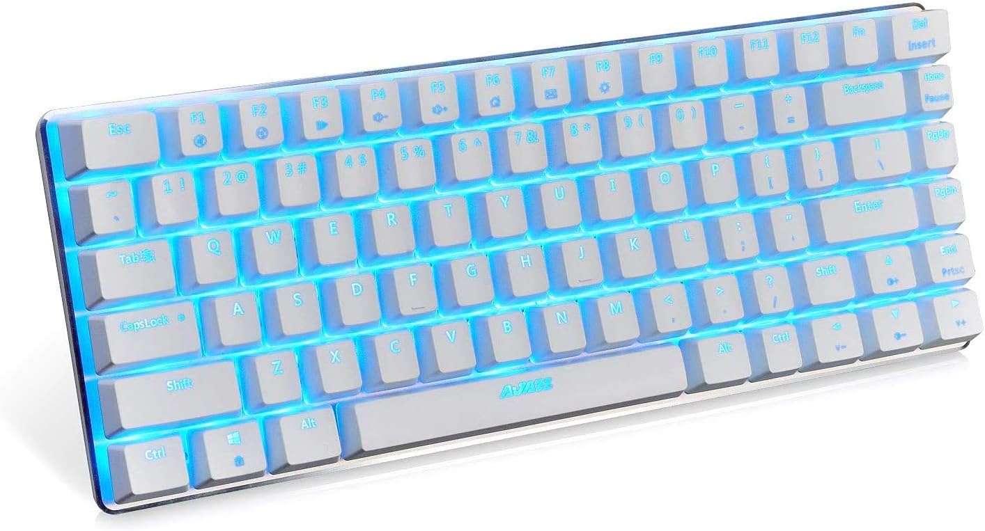 Ajazz AK33 Mechanical keyboard 82 Keys USB Wired Gaming Keyboard with Backligh for Tablet Desktop Computer (Blue Backlit Blue Switch, White)