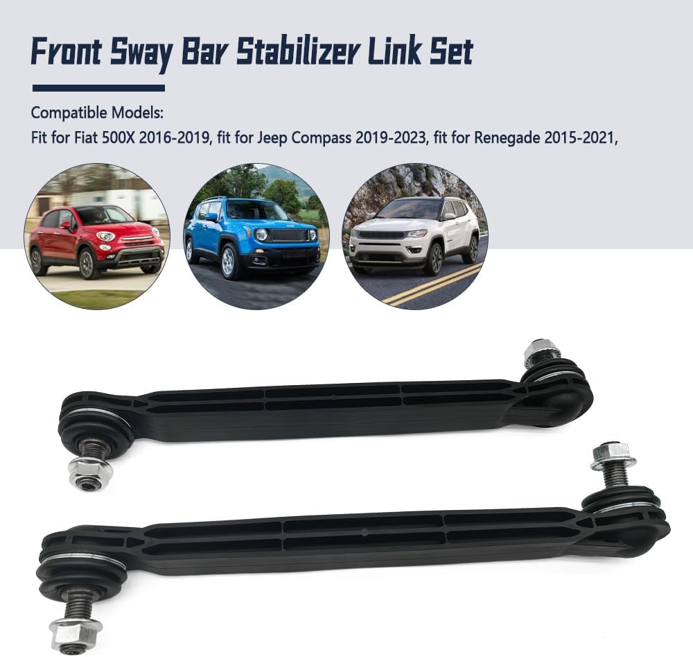 Sway Bar Stabilizer Link Set Compatible with Fiat 500X 2016-2019 Compass 2019-2023 Renegade 2015-2021, Stabilizer Link Replace 51939949 68246496AA 68246496AB 68246496AD