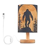 PDZRMY Decor Bedside Table Lamp Sasquatch Silhouette Forest with USB Port for Bedroom Nightstand Lamp with Round Flaxen Fabric Shade for Living Room, Dorm, Home Office LED Bulb Included