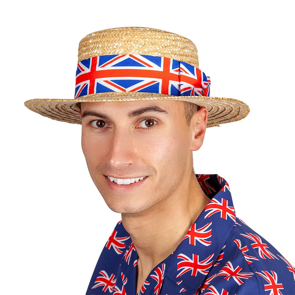 Wicked Costumes G.B Union Jack Classic Straw Boater Hat