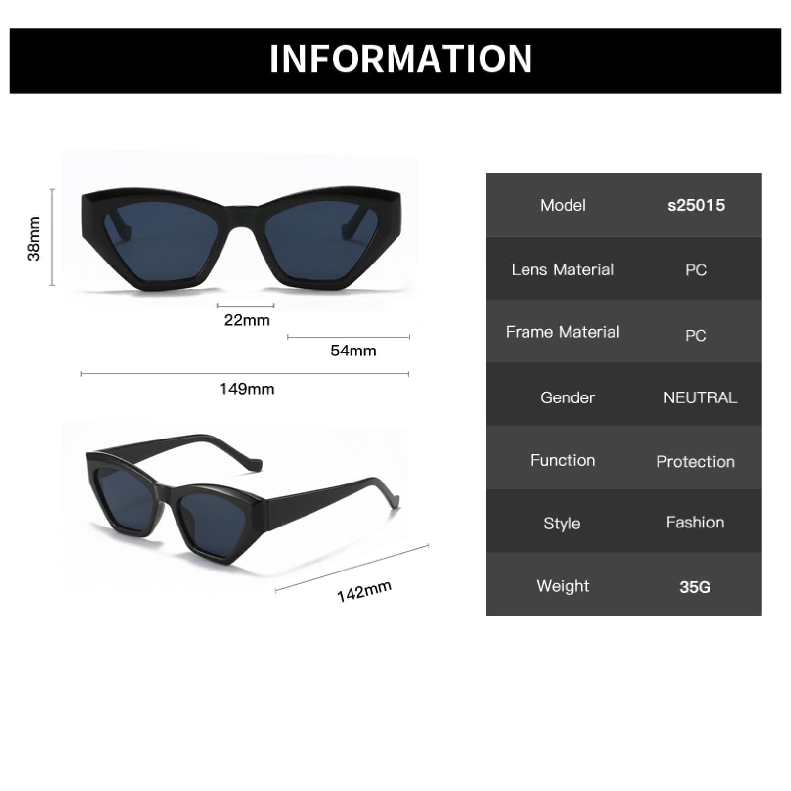 Gafas de sol con protección UV400 | Montura pequeña con forma de ojo de gato | Para hombre y mujer, ideal para deportes al aire libre y conducción