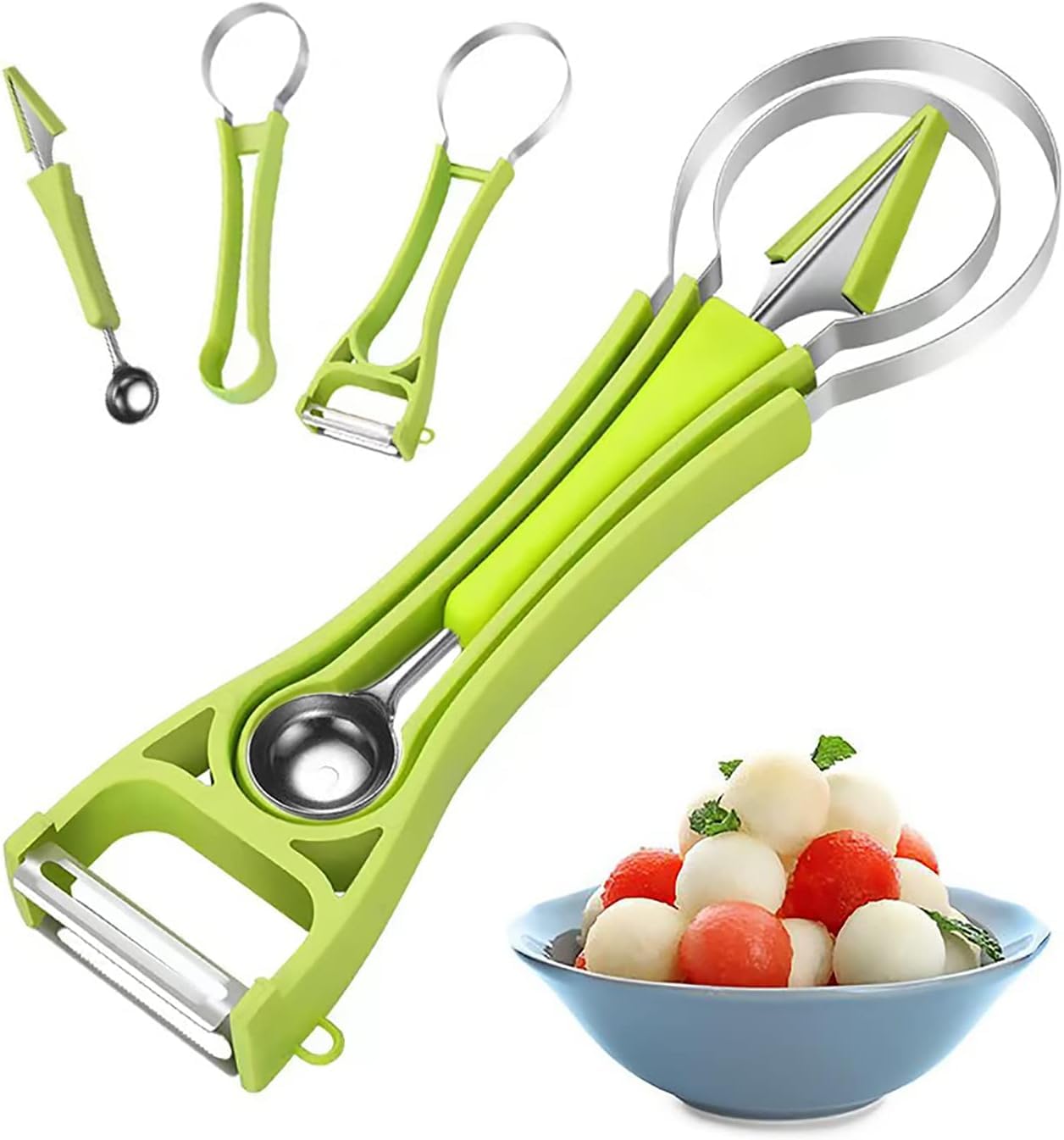 Senbos 6 in 1 Melon Baller Scoop Set, Professional Stainless Steel Fruit Carving Tools Fruit Scooper Seed Remover with Fruit Peeler & Separator Watermelon Cutter for Dig Pulp Separator Fruit Slicer