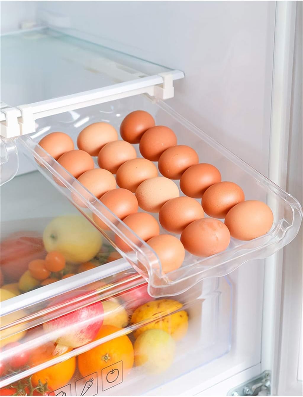 Storage Box Rectangle Drawer Refrigerator Safe Keep Fresh Egg Protector (Color : Transparent) (White)