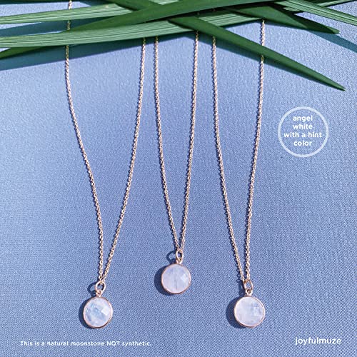 Joyfulmuze Moonstone Artisan Pendant Necklace, Round White Gemstone, 18K Plate Gold Silver 925 Jewelry, Layering Necklaces, Gift For Her June Birthstone, 18Inch #TOP5