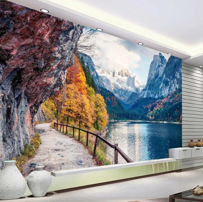 Papier peint photo paysage montagne lac décor mural grand format 3D salon
