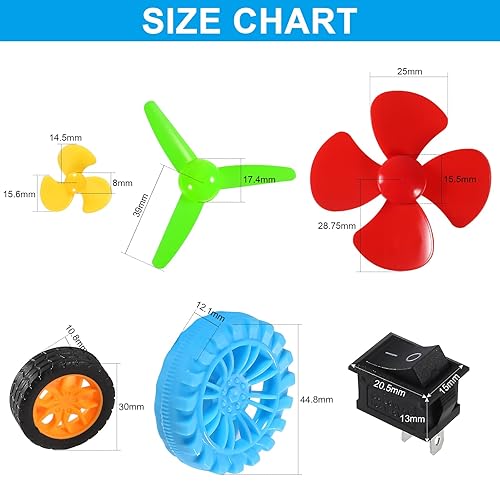 Miniatura 3 de DC Motors Kit de 6 piezas de mini motor eléctrico para pasatiempos con engranajes de plástico, hélice de eje, ruedas de plástico, soporte de batería