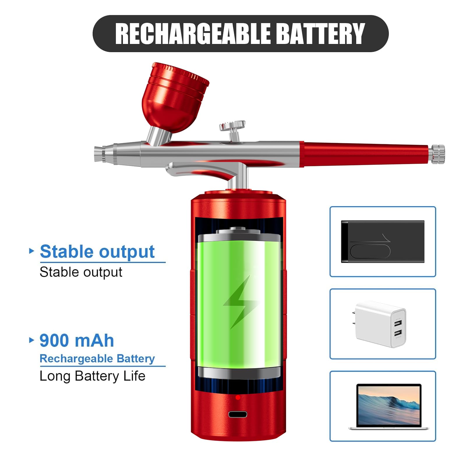 Kit de aerógrafo portátil con compresor de aire, aerógrafo para uñas, compresor de aerógrafo, máquina de aerógrafo de alta presión, mini cepillo de aire de mano (rojo)