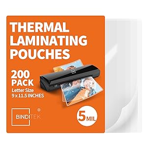 Binditek 200 Pack 5 Mil Thermal Laminating Pouches, 9x11.5 Inches Laminating Sheets, for Letter Size, Ultra Clear, Glossy, Hold 8.5x11 Inches, Heat Seal, School Office Supplies
