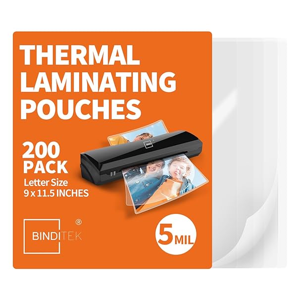Binditek 200 Pack 5 Mil Thermal Laminating Pouches, 9x11.5 Inches Laminating Sheets, for Letter Size, Ultra Clear, Glossy, Hold 8.5x11 Inches, Heat Seal, School Office Supplies