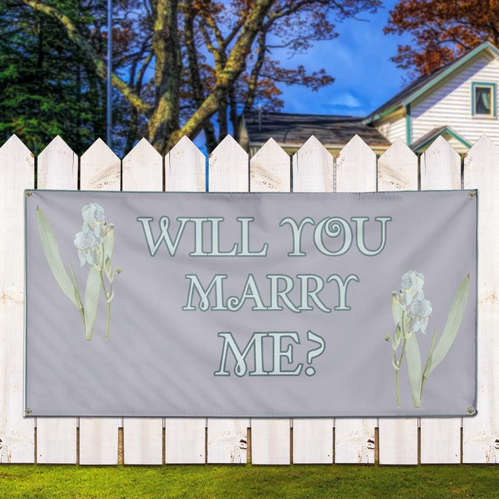 Vinyl Banner Sign Will You Marry Me Grey White Lifestyle Marketing Advertising Grey - 24inx36in, 4 Grommets, Set of 2