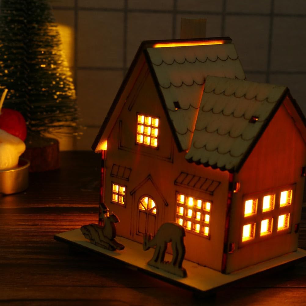 Angoily Christmas Village Houses, 2 Pcs Lighted Wooden Houses