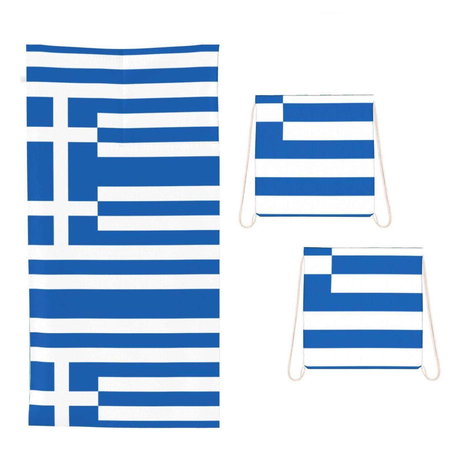 CNTDBU Greek flag 2 in 1 Packable Towel Bag-Large Beach Towel with Stuff Sack, Super Absorbent Microfiber Travel Towel for Pool