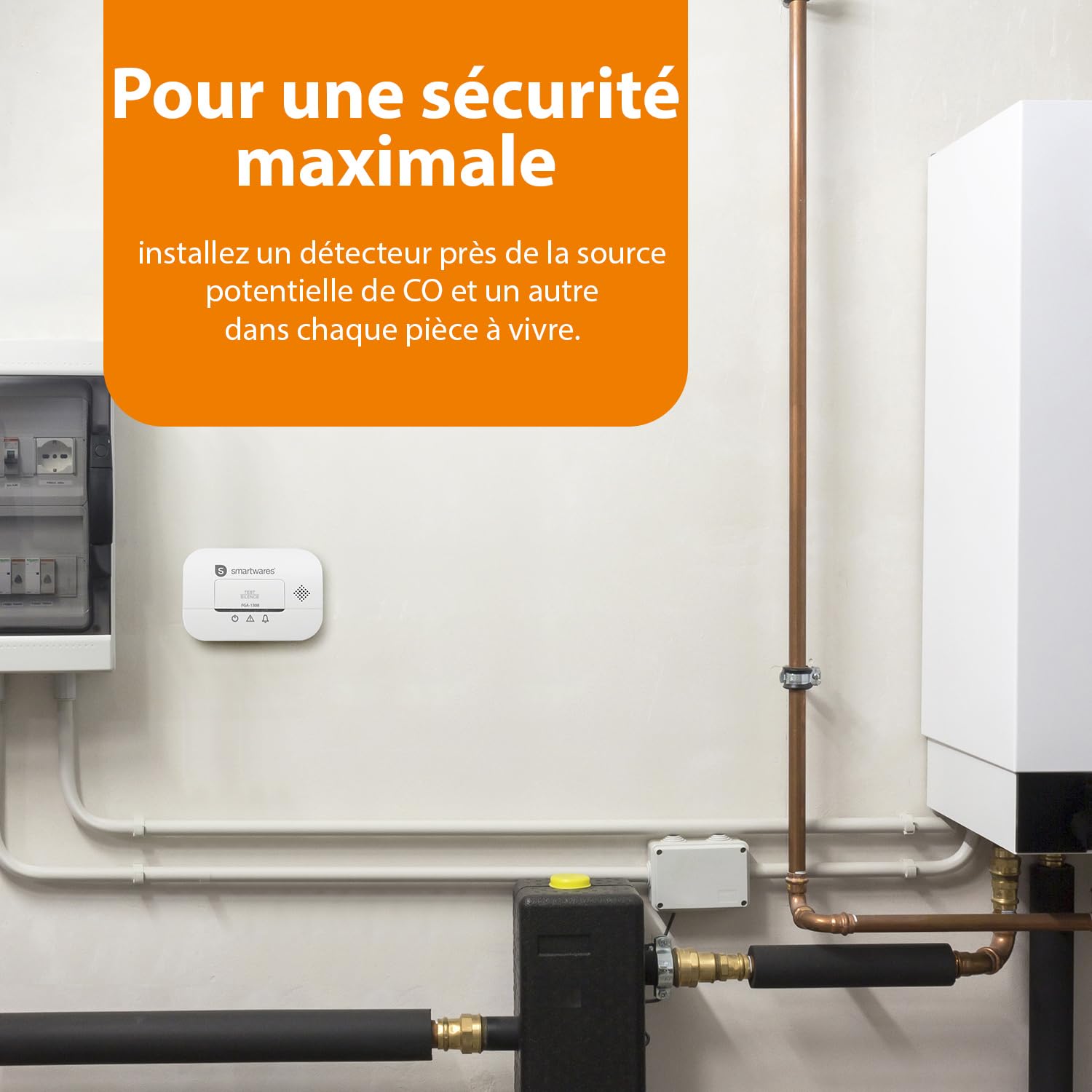 Smartwares Détecteur de monoxyde de Carbone - Certifié NF - Capteur 10 Ans - Piles 3 Ans - avec voyants Lumineux et Bouton de Test - FGA-13081FR