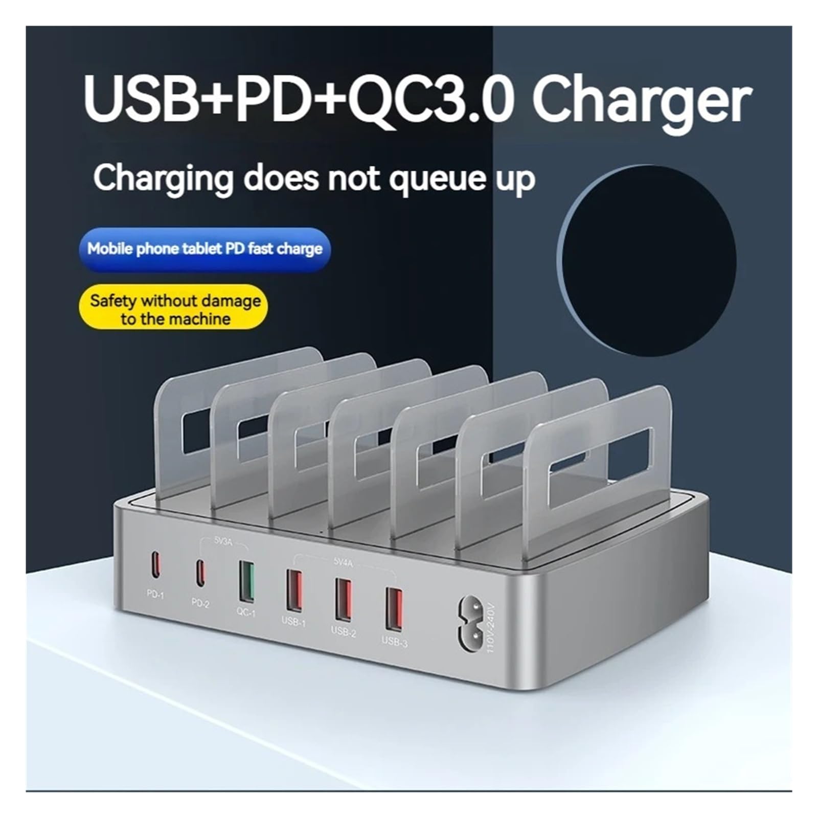 Stazione Di Ricarica Rapida QC3.0 Con Supporto Multi USB PD Universale Da 72 W A 6 Porte Capacità Di Ricarica Rapida