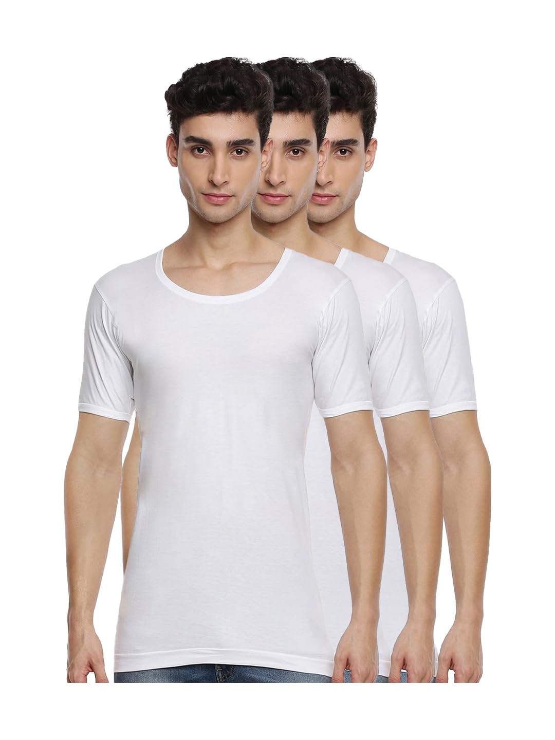 ramraj cotton Pack of 3 Men's White Round Neck Half Sleeve Cotton Undershirt Vest(White_1;90)-picture-30