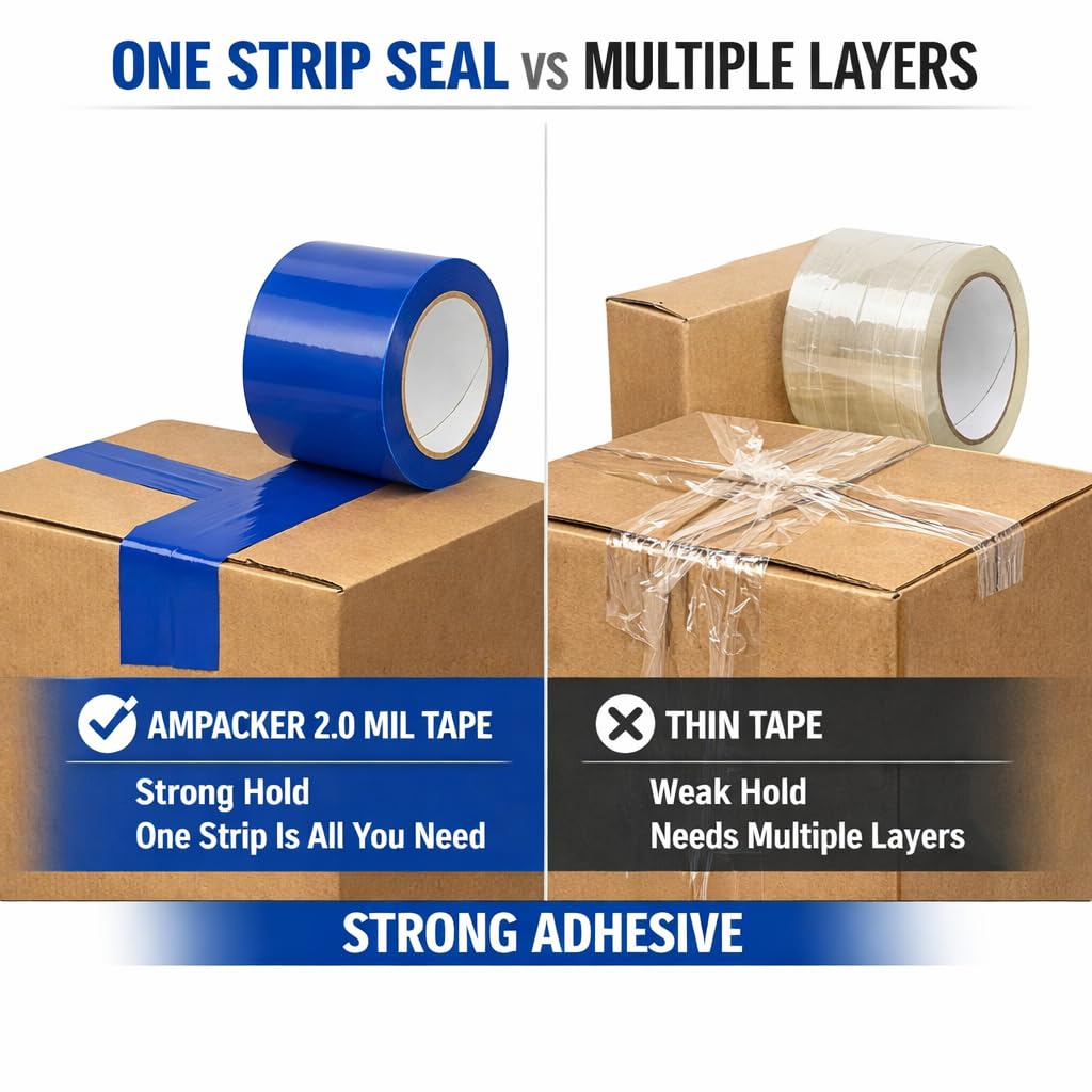 Blue Carton Sealing Tape, Packing Tape, Moving Tape 3" x 110 Yards (2.0 Mil) - Heavy Duty Acrylic Adhesive Tape for Boxes, Moving, Storage, Shipping, Warehouse Color Coding (6 Rolls)
