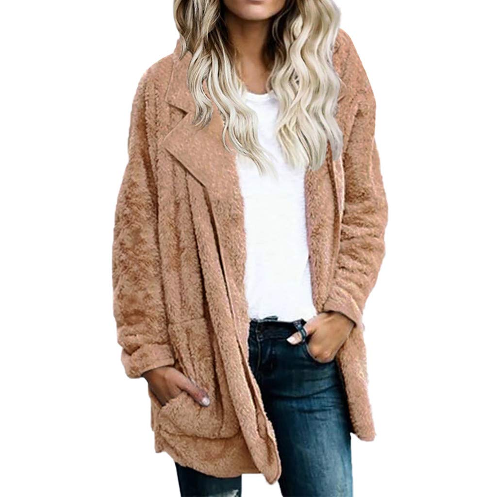 MAOIMOR Women Plush Coat, Ladies Warm Faux Fur Coat Jacket Winter Solid Long Outerwear