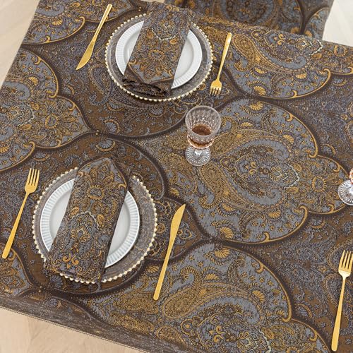 Loom and Mill Classic Jacquard Rectangle Tablecloth 60x104 Inch,Bronze Gold