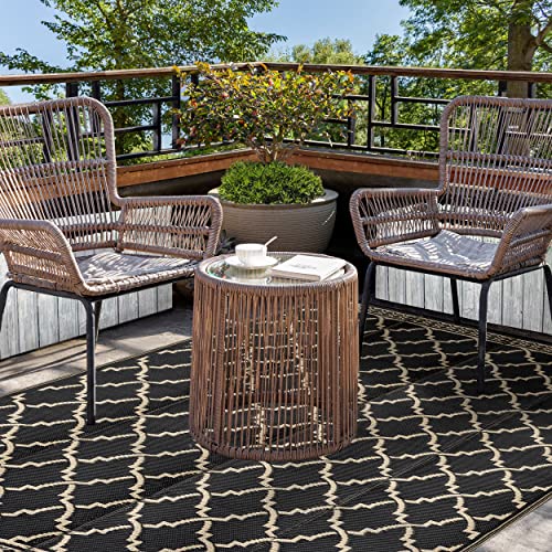 Joybest Outdoor Rug 5X8 Ft Waterproof Reversible Mats, Plastic Straw Rug Modern Area Rug For Indoor Outdoor, Patio, Backyard, Deck, Picnic, Beach, Trailer, Rv Camping, Black Brown Morocco #TOP2