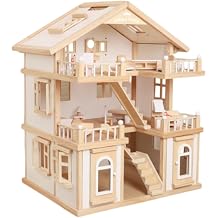Wooden Dollhouse Three layer Dollhouse Large Playhouse for Kids, Young Children, Playroom, Nursery, White Villa Standard
