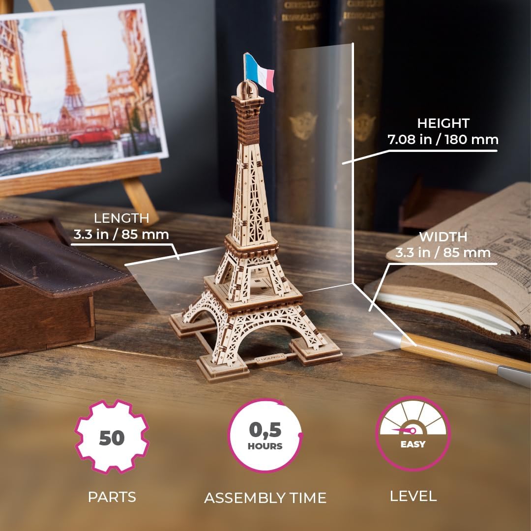 UGEARS Paris Tower 3d Puzzles for Adults, Model Building Kits Wood Puzzle Hobbies for Men, Rompecabezas 3d Para Adultos - Image 2