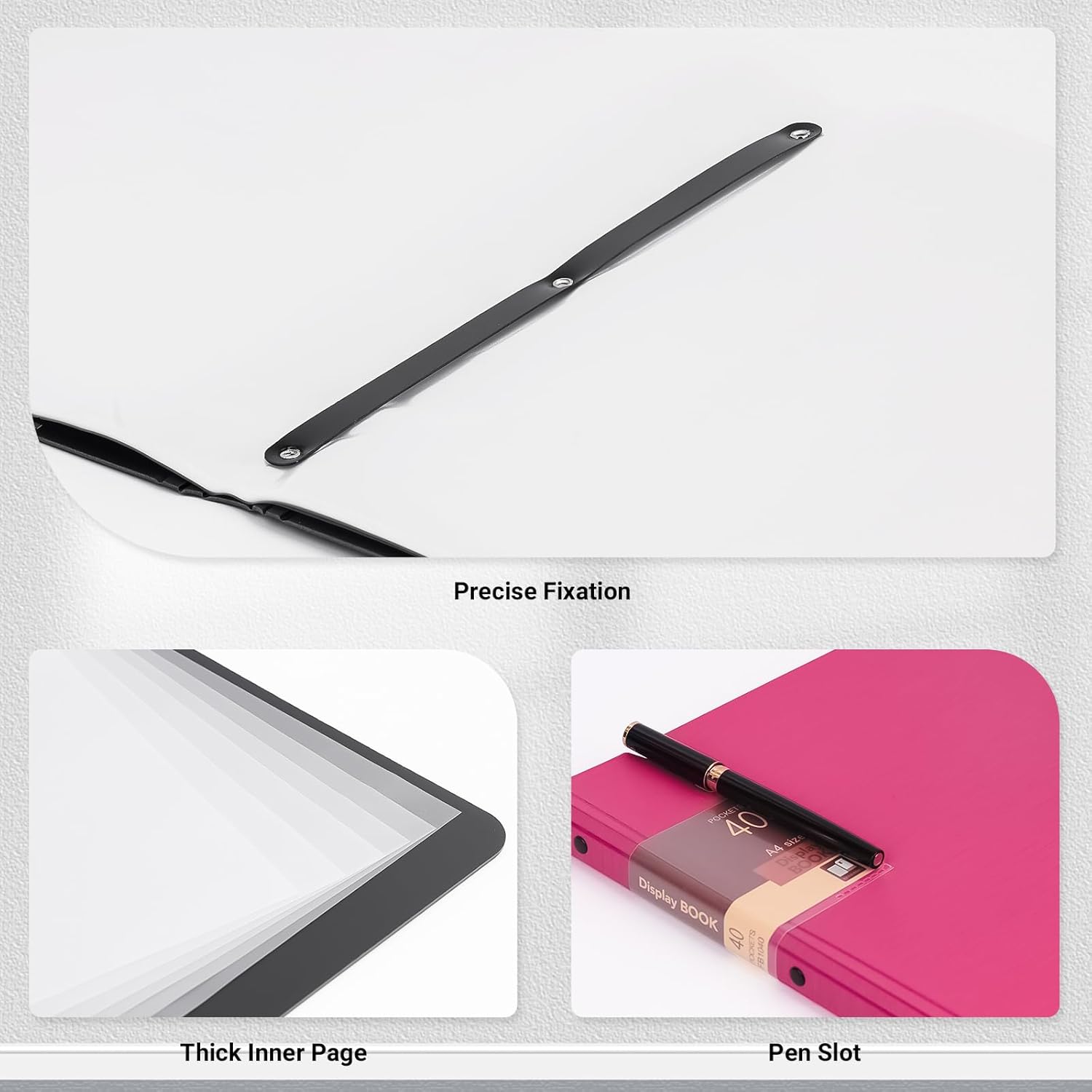Presentation Binder 40-Pocket, Displays 80 Pages, 9x12 inch with Plastic Sleeves, Portfolio Organizer for Documents, Certificates, Artwork, Photos, Clear Sheet Protectors (Fuchsia, 4 Pack)