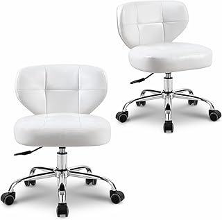 Paddie Pedicure Stools for Nail Tech Set of 2, Hydraulic Salon Spa Stool Back Support Short Height Adjustable Swivel Chair, Perfect for Massage/Tattoo/Esthetician/Shop/Medical, White