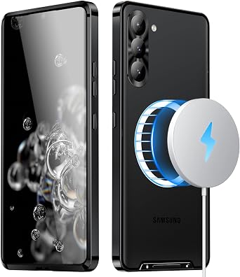 Metal Case for Samsung Galaxy S23+/S23 Plus, [Magnetic Wirless Charging] [with Camera Lens Protection] [Military Drop Protection] Metal Frame Bumper Shockproof Slim Thin Case for Galaxy S23+ Black