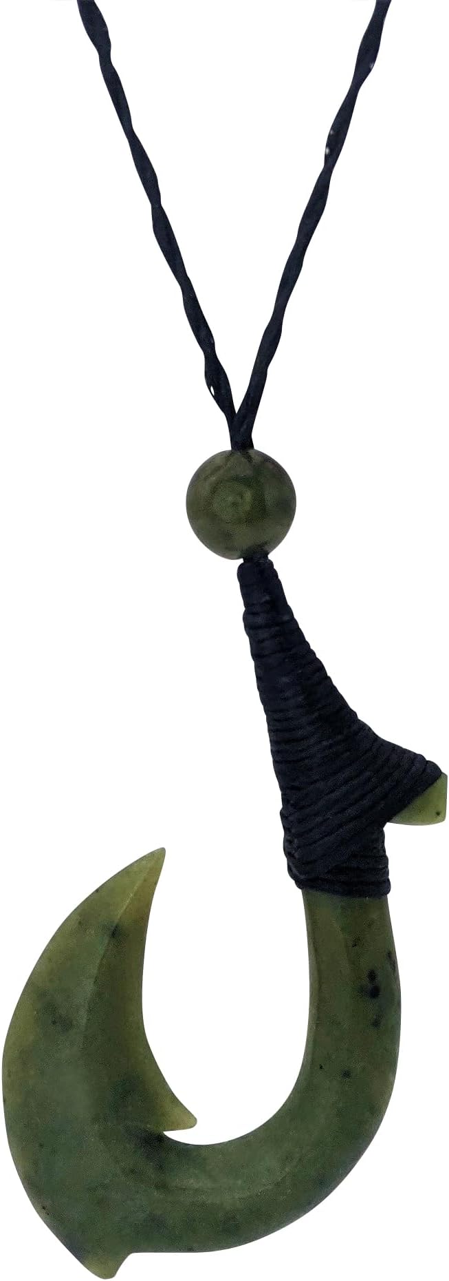 Nephrite Jade Hei Matau Pendant Necklace - Maori Style Cord Surfer Necklace for Men - Natural Greenstone Fish Hook Jewellery - Smooth Hand-Carved Design - Green Gemstone Statement Piece