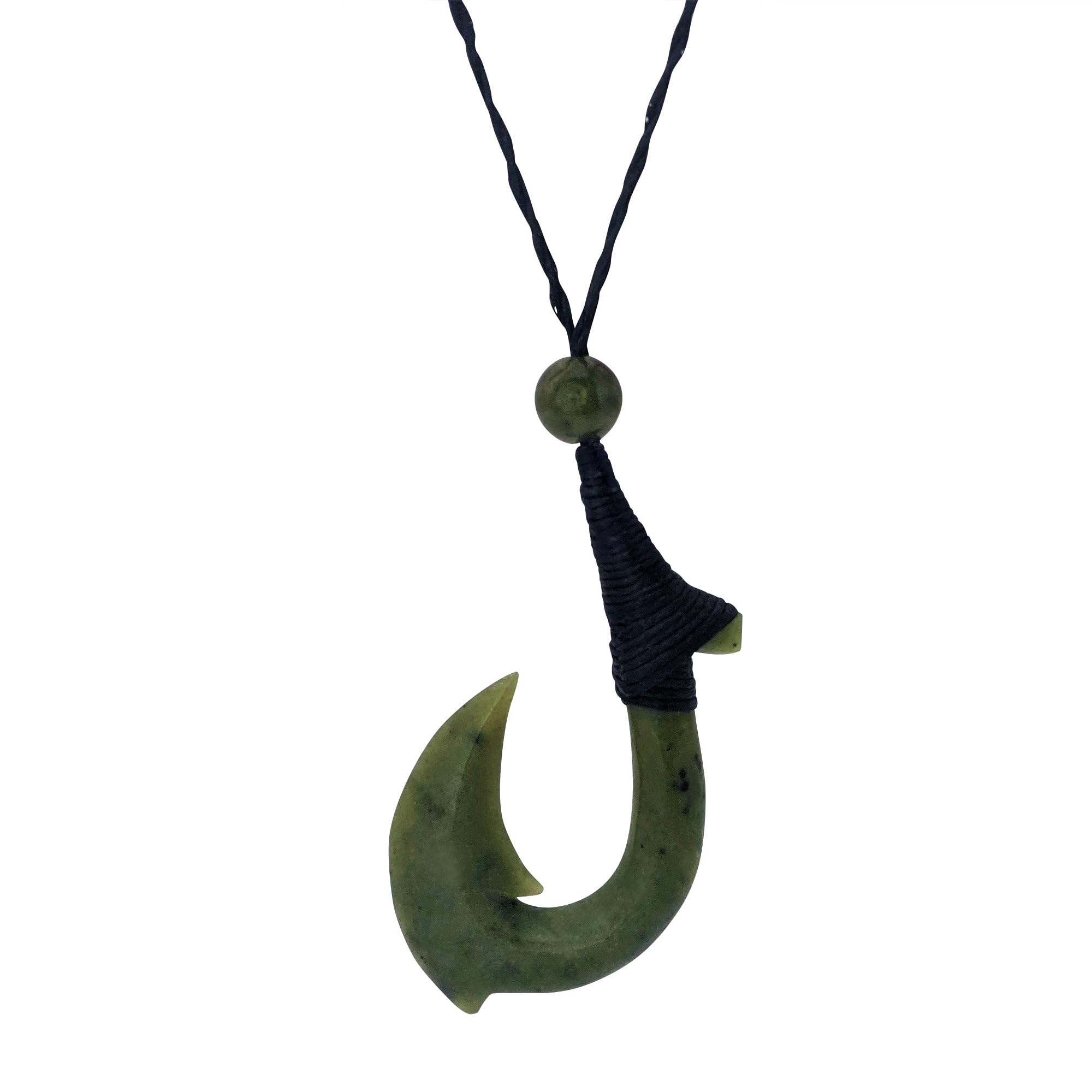 81stgeneration Collana con Pendente Hei Matau Grande in Giada Nefrite | Collana con Cordino e Amo da Pesca Maori per Uomo | Gioielli in Pietra Verde Naturale | Grande Design Intagliato a Mano