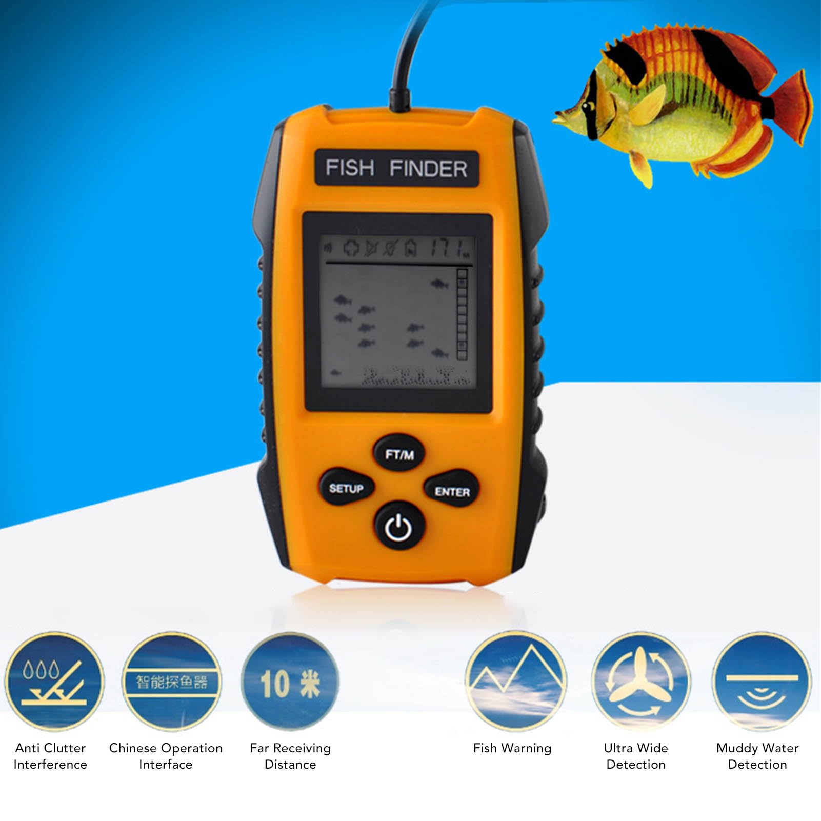 Portátil ultrasónico de la exhibición del LCD del Sensor del Sonar del buscador 200kHz de los Pescados