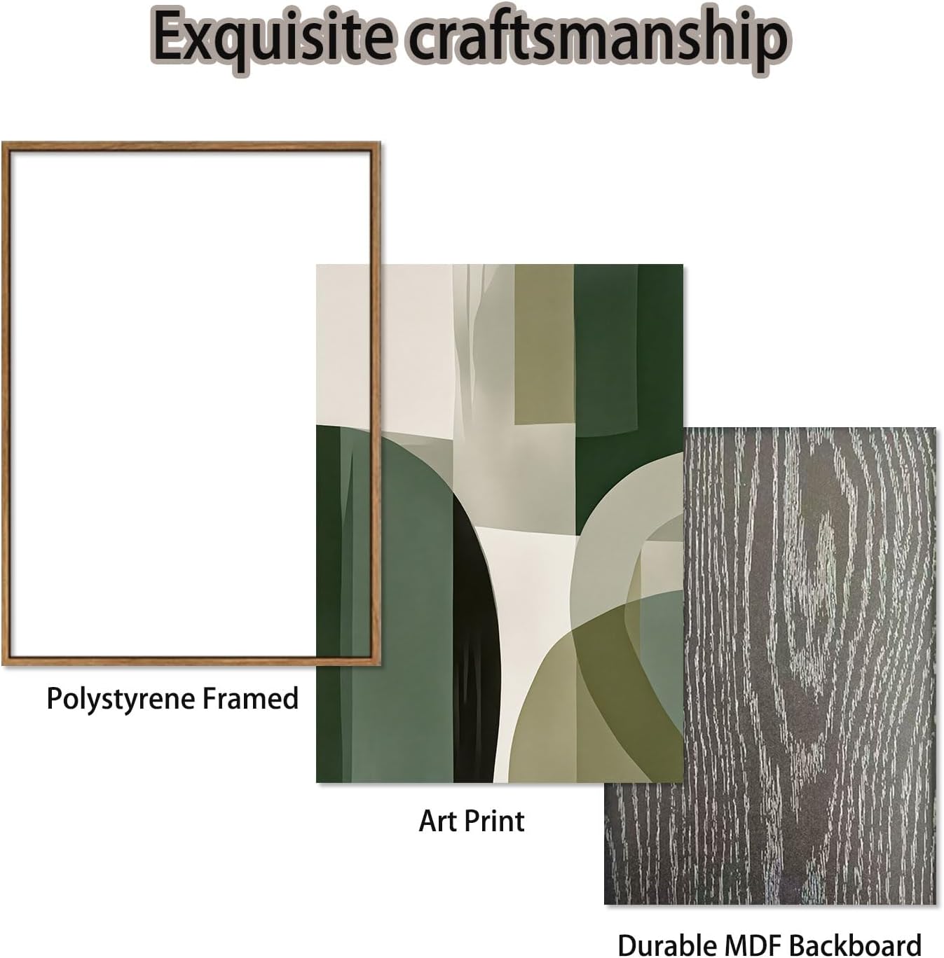 KISSFOX 3 Piece Framed Wall Art Abstract Wall Decor Black White Green Pictures Modern Minimalist Canvas Art Large Contemporary Paintings Artwork for Living Room Bedroom Office