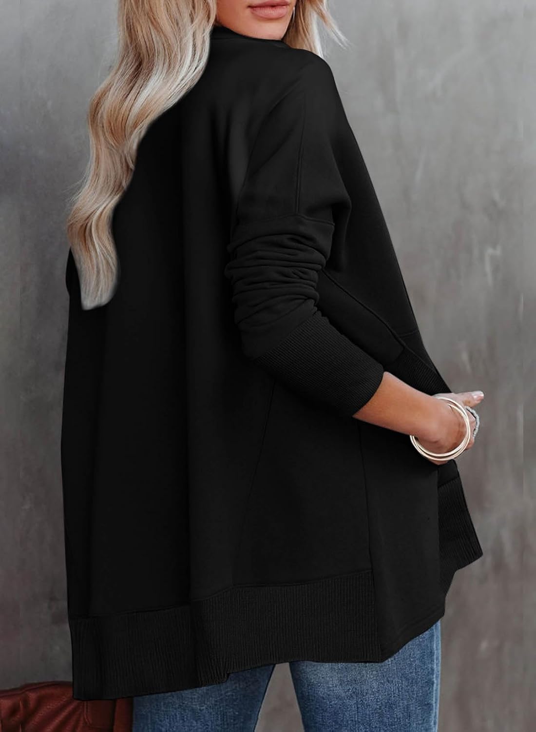 Dokotoo Women's Casual Oversized Half Zip Sweatshirts Long Sleeve Solid Color Pullover Jackets with Pockets - Image 3