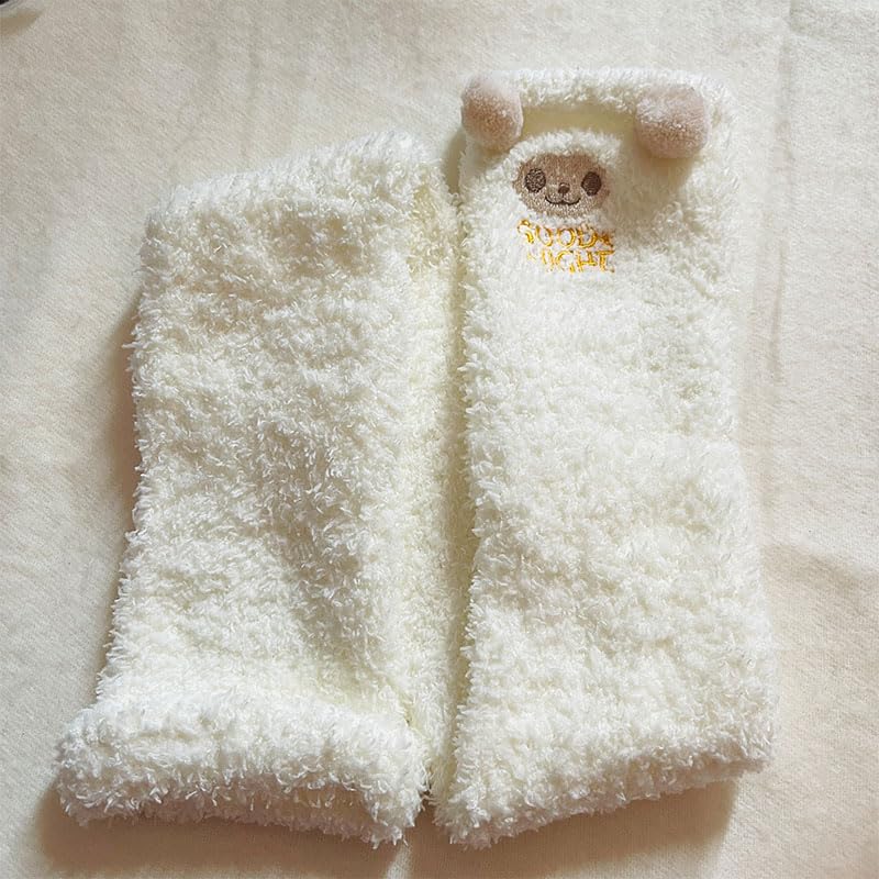 Image of 2Pcs Cute Animal Patterns Thigh High Stockings for Women Warm Stripe Leg Warmers Fuzzy Socks Over Knee High Fuzzy Socks