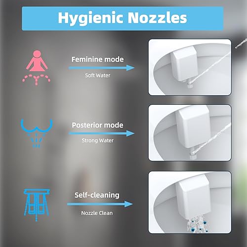 Miniatura 10 de Hibbent Accesorio de bidé para inodoro, rociador de agua caliente y fría, boquilla doble no eléctrica para lavado frontal y trasero, control de