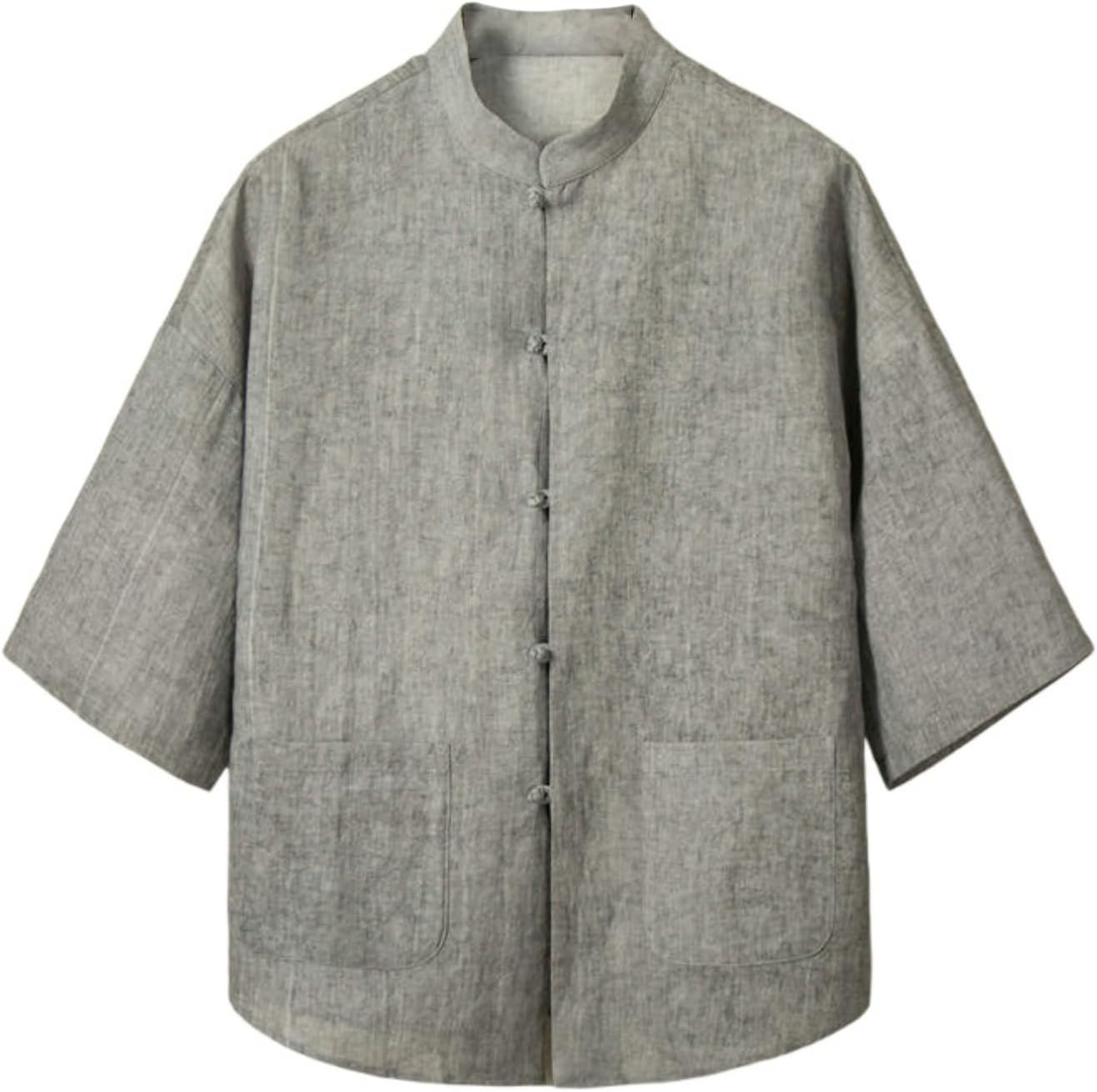 Men's Summer Chinese Style Frog Button Tang Suit Seven-Tenths Shirt