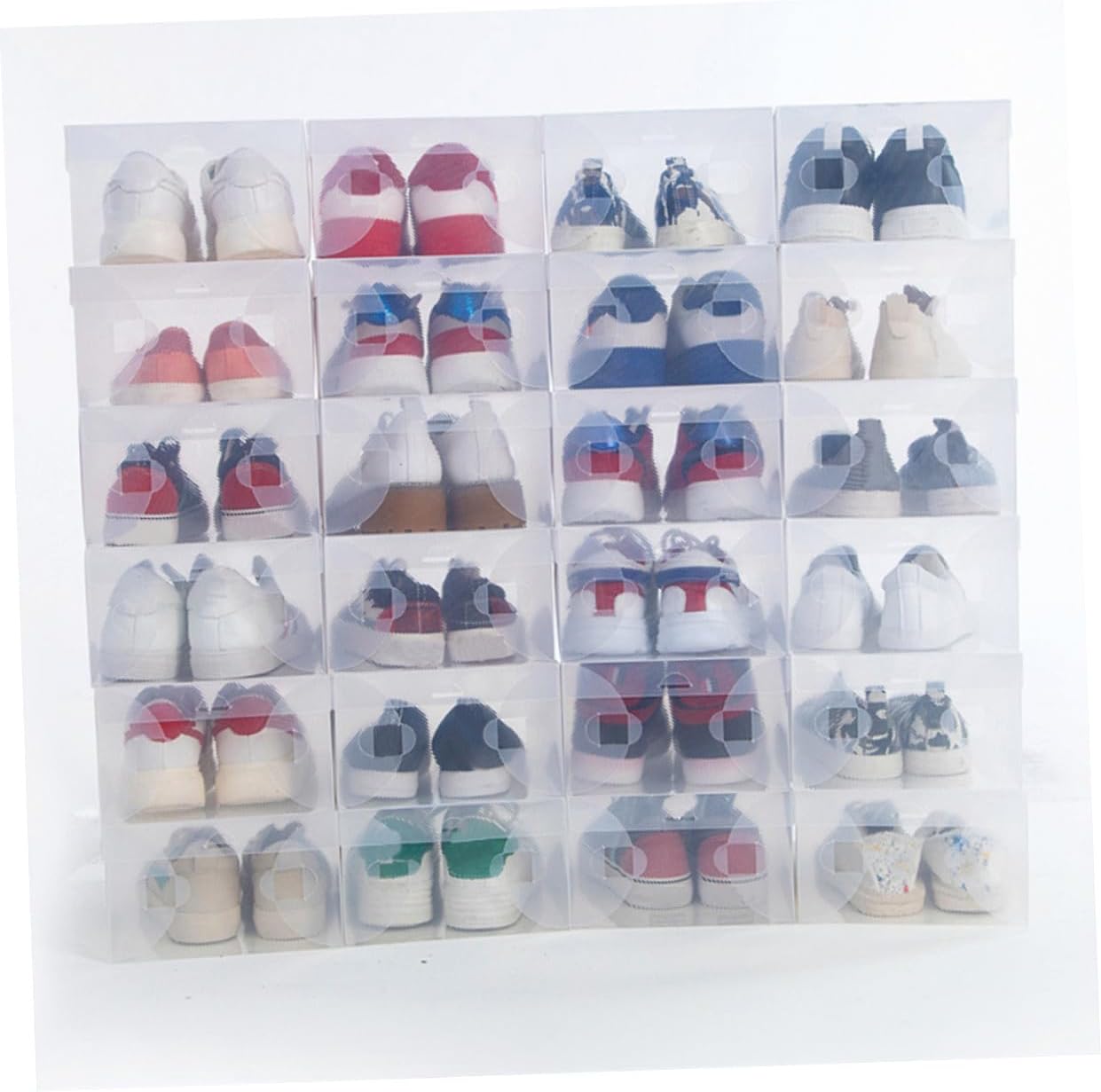 Ipetboom 6PCS Transparent Hinged Shoe Storage Boxes Dustproof Plastic Shoe Containers for Home and Shop Organization
