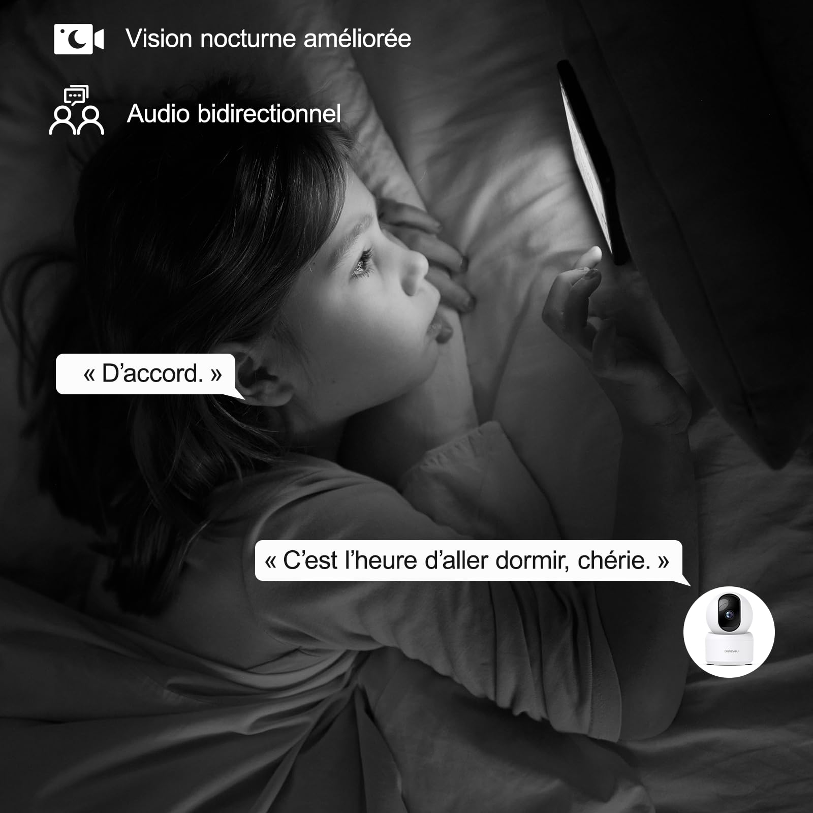 GALAYOU 2K(3MP) Camera Surveillance WiFi Intérieure - Caméra Interieur Maison 360°, Détection Humaine AI, Suivi Intelligent pour Bebe/Chien/Chat/Animaux, Alerte Instantanée G2 (Lot de 2)