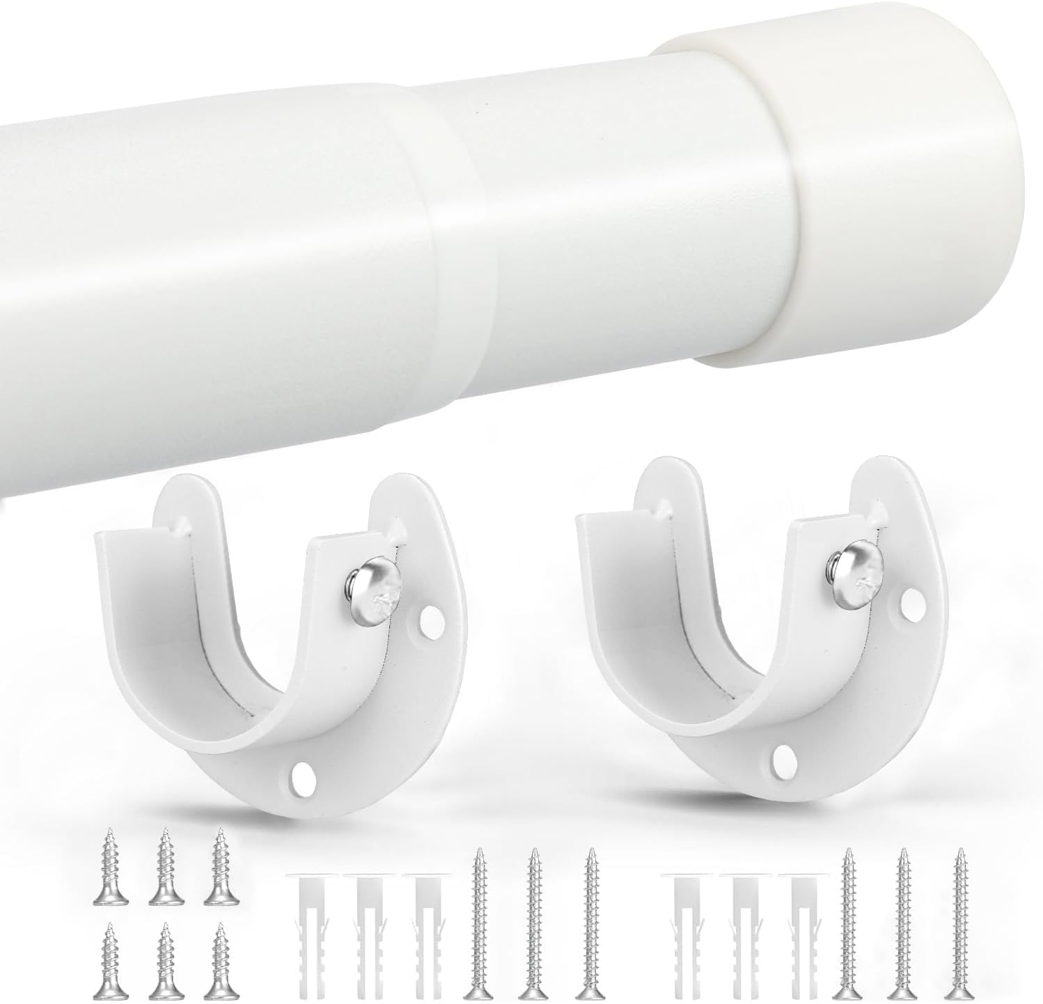 Closet Rod, 17 to 68Inch Closet Rods for Hanging Clothes, Heavy Duty Adjustable Closet Hanging Rod Bar White Closet Poles for Wardrobes, Closet, Bathroom, Windows, 1.3Inch Diameter 17-68inch