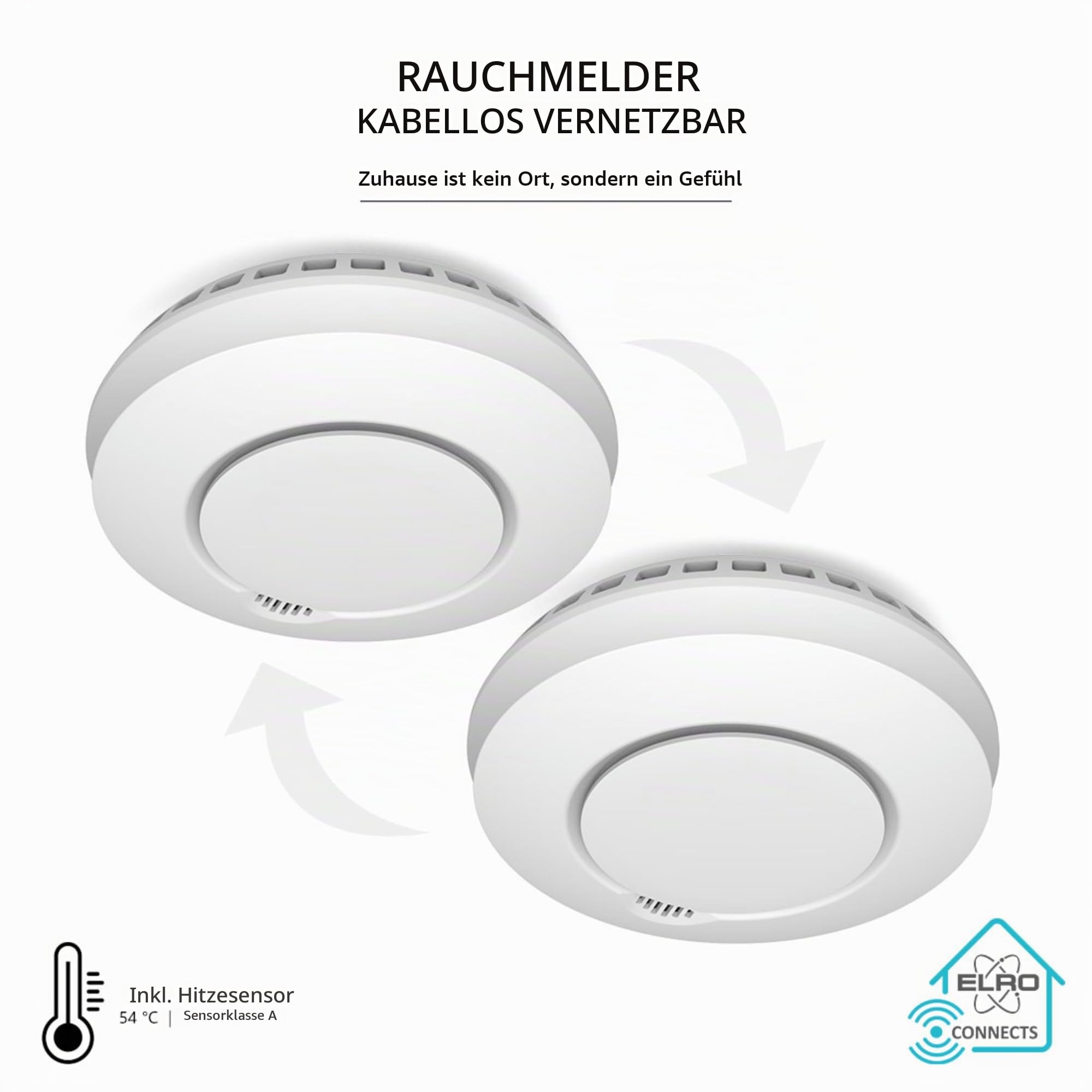 2-er Set ELRO Connects Funk Rauchmelder FZ5002R - DIN EN14604 geprüft - mit Hitzesensor