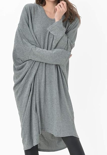 Amazon Co Jp Janjamcollection 大きいサイズ レディース ドルマンワンピース 長袖 ミドル丈 クルーネック 無地 オーバーサイズ グレー M 3l 服 ファッション小物